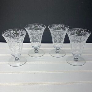 Morgantown Mikado Juice Glass Floral Etched Glasses Set of Four